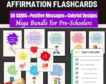 Tarjetas de Afirmaciones para Niños / Afirmaciones Positivas Imprimibles / Tarjetas de Conciencia Plena y Confianza para Niños, Tarjetas de Afirmaciones para Niños, Caja