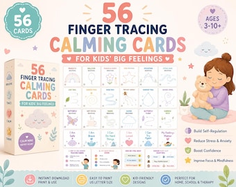 56 Finger Tracing Calming Cards Kids Printable PDF,Breathing Card, Emotional Regulation Activity,Calm Down Corner,Coping Skill SEL Resource