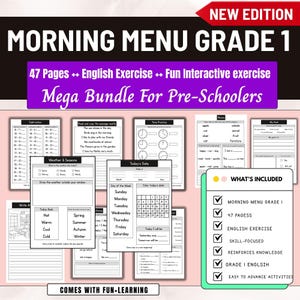 47+ Pages Morning menu worksheet,Preschool,Kindergarten,Homeschool,Morning Time Elementary, Morning Basket,Activity pack,Handwriting works