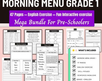 47+ Pages Morning menu worksheet,Preschool,Kindergarten,Homeschool,Morning Time Elementary, Morning Basket,Activity pack,Handwriting works