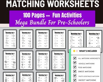 100+Printable Matching Worksheet,Match the Picture,PreK Printable. Kindergarten Preschool Activity, Busybook,Educational Page,learn to match
