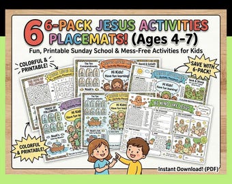 Jesus Placemat Printable, hristian Kids Placemat PDF,Bible Activity, Religious Coloring Placemat, Sunday School Table Mat Christian Learning