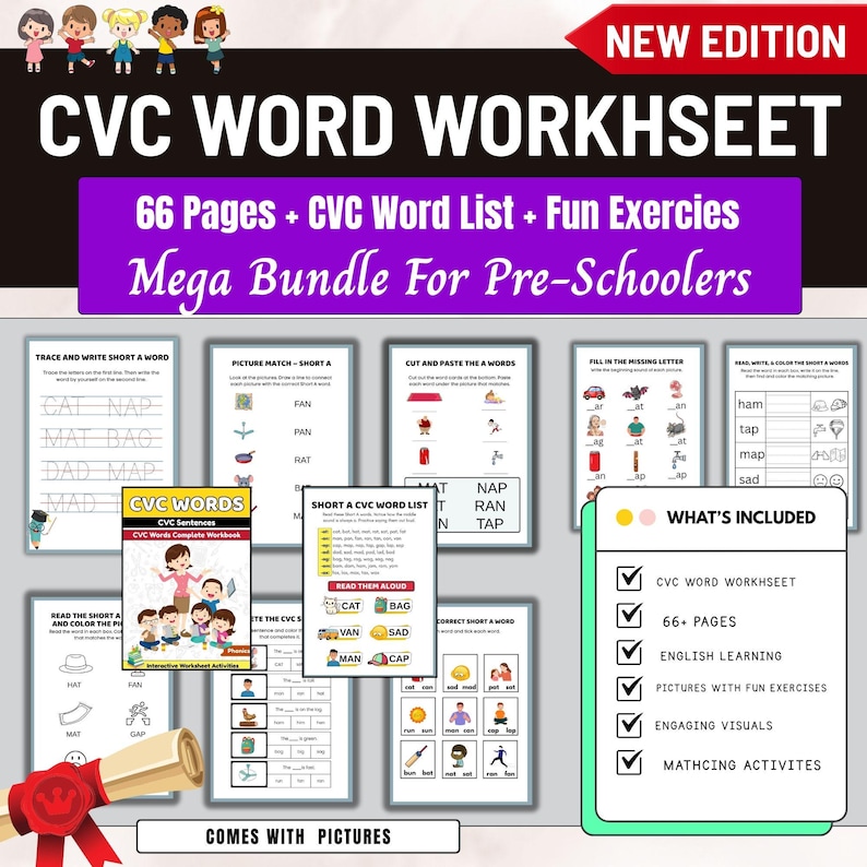 65+ Pages CVC Workbook,learn to Read CVC Words,phonics Card Printable ...