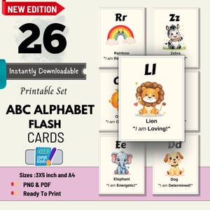 Alphabet ABC Flash Cards for Kids – 3x5" Printable Alphabet Cards with Affirmations – Preschool Educational Digital Download