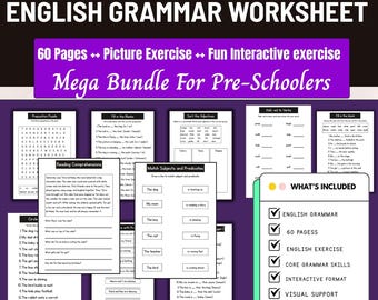English Grammar Worksheets,preschool activity,english worksheet,Nouns,Verbs & Adjectives,English Activity,Literacy Skills,Kids Printable PDF