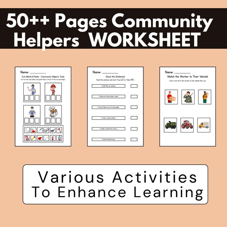 50 Pages Community Helpers Preschool Activity,job Occupation Busy Book ...