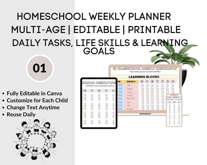 Editable Homeschool Weekly Checklist Printable,kid Homeschool Planner ...