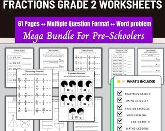 Fractions  2nd Grade Math Worksheet,Summer Workbook Math Worksheet,Learning Pack Math,fraction printable,comprehensive maths,practice book