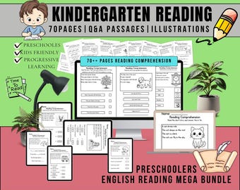 70Seiten Kindergarten Leseverstehen Passagen & Arbeitsblätter Frage,Lesemischungen Spaß Homeschool Phonics,Lesen PreK,Zu Hause lesen