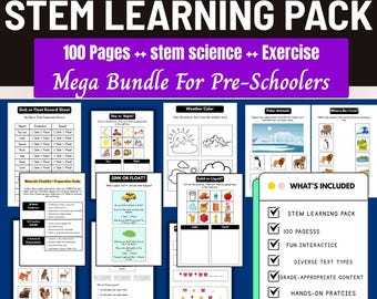 100 sidor STEM för barnutbildningspaket, förskola, tidig grundskola, naturvetenskap, teknik, ingenjörskonst, matematikaktiviteter, STEM-hemundervisning