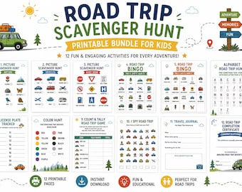 Road Trip Games Bundle for Kids & FamilyTravel Scavenger Hunt Printable Road Sign Hunt Road Trip Bingo Summer Vacation Activitytravel games