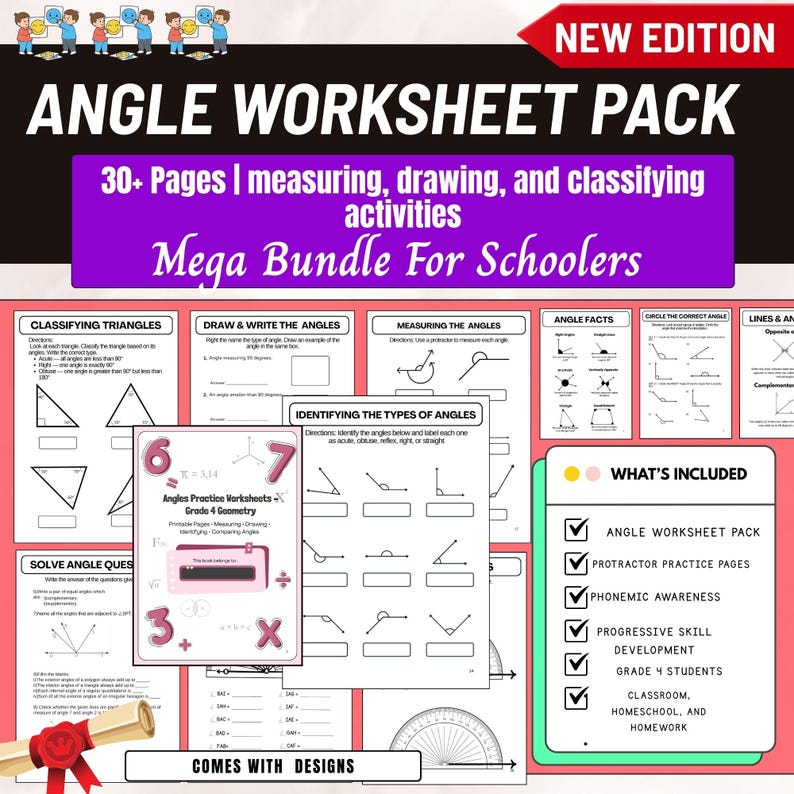Angles Worksheet Grade 4 | Measuring Drawing Identifying Angles ...