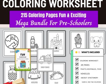 215Printable Malseite für Kinder,Ausmalseite,Kindergärtner,Malbuch Färbung Seite Kindergarten Homeschool Printable,Aktivität