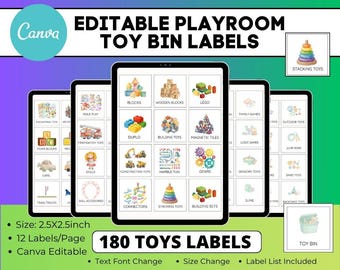 180 Canva Editable Toy Bin Label,Playroom Organization Labels,Kid Picture Storage Label,Trofast Toy Bin Sticker,Daycare Classroom Homeschool