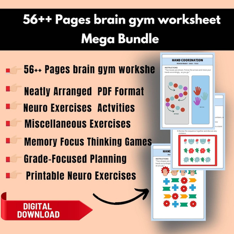 executive functioning activities kids, focus and concentration worksheets, brain based learning activities, occupational therapy brain gym, homeschool brain activities, classroom brain breaks printable, mental fitness activities for kids,