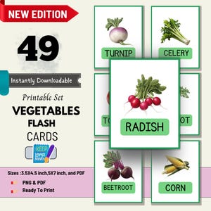 49 Vegetables Cards,Educational FlashcardsVegetables Flashcards,Montessori Flashcards,Educational Printable Cards,Printable Toddler Activity