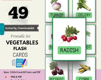 49 Vegetables Cards,Educational FlashcardsVegetables Flashcards,Montessori Flashcards,Educational Printable Cards,Printable Toddler Activity