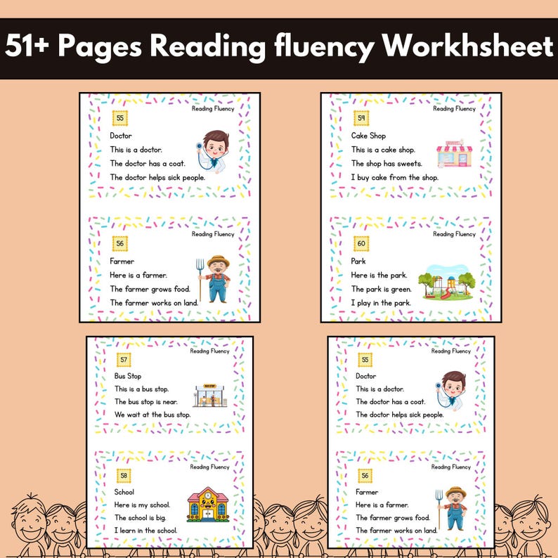 51 Pages Reading Fluency Worksheets for Preschool & Kindergarten