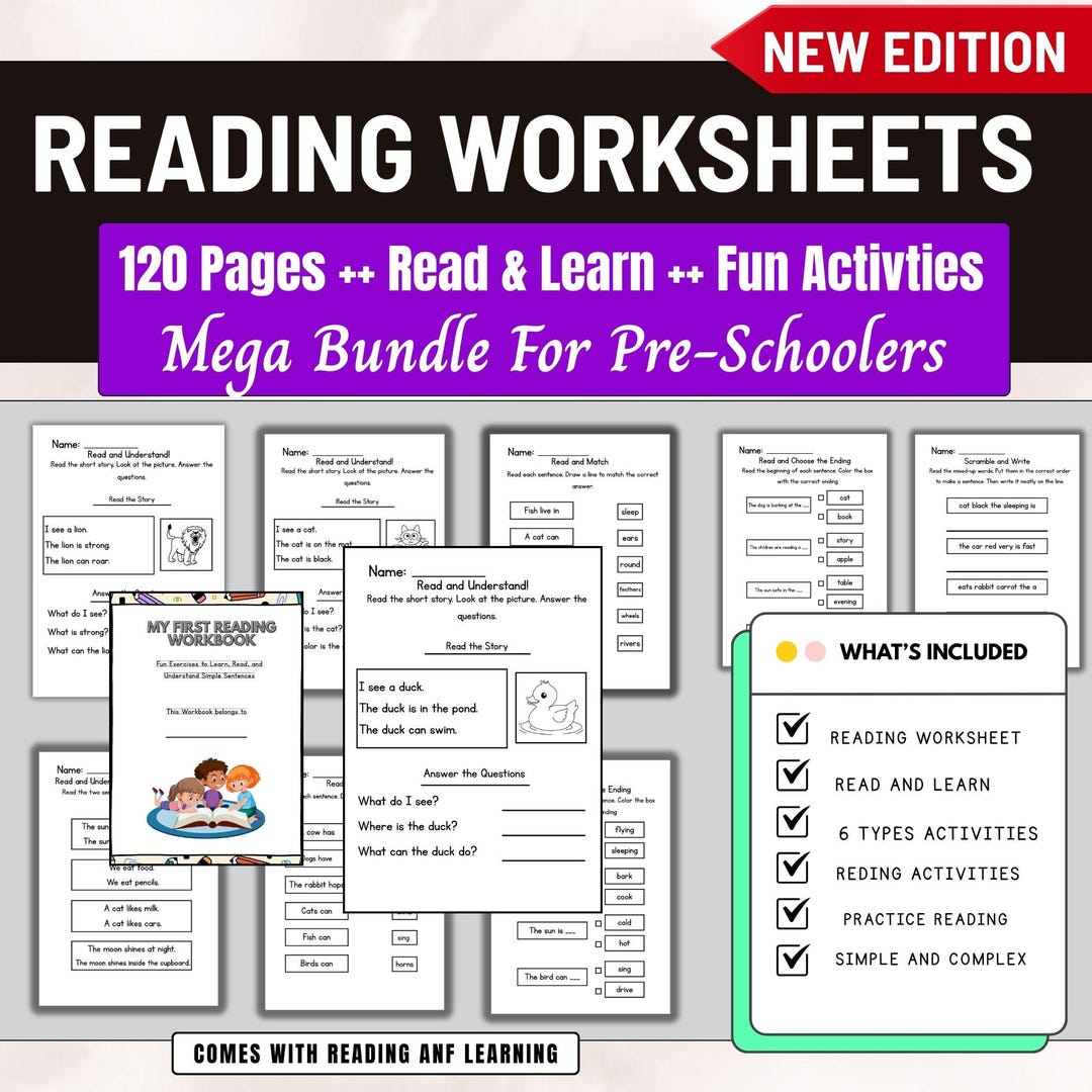 Reading Worksheets,printable Reading Preschool,phonics,sight Words