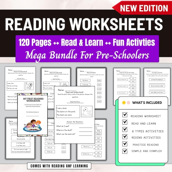 Reading Worksheets,Printable Reading Preschool,Phonics,Sight Words,Homeschool Literacy Worksheets,Kindergarten At Home Reading,Comprehension