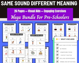 Homophones Worksheets for Kids,Printable Homophone Practice Worksheet,First & Second Grade Language Arts Activities,english vocabulary print