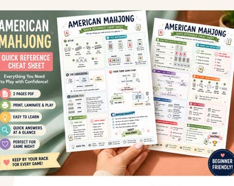 Guida rapida al Mahjong americano stampabile / Foglio riassuntivo del Mahjong in PDF / Regole del Mahjong americano / Scheda di riferimento per principianti del Mahjong