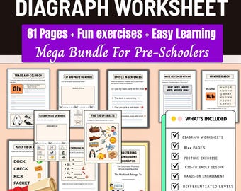Digraph Worksheets Bundle,Phonics Worksheets,Reading Activities,Kindergarten First Grade Printable Worksheet,ESL Phonics,Beginning Sounds