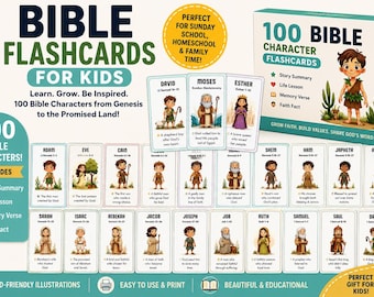 100 Bible Character Flashcards, Christian Homeschool Printable (PDF)