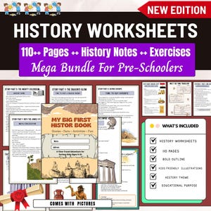 history worksheets kids, social studies worksheets, history workbook printable, world history activities, homeschool history bundle, elementary history worksheets, printable history pack, kids history lessons, history learning activities, history curriculum printable,