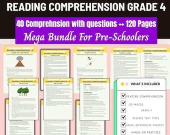 40 Reading Comprehension Worksheets,Stories with Questions,Reading Activities,Reading Passages, Second Grade,1st-3rd Grade ELA Worksheets
