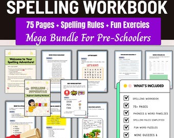 50+ Page Printable Spelling Workbook,Phonic Worksheet,2nd Grade,Spelling,Digraphs Blends,Language,Reading Writing Activity,Literacy Resource