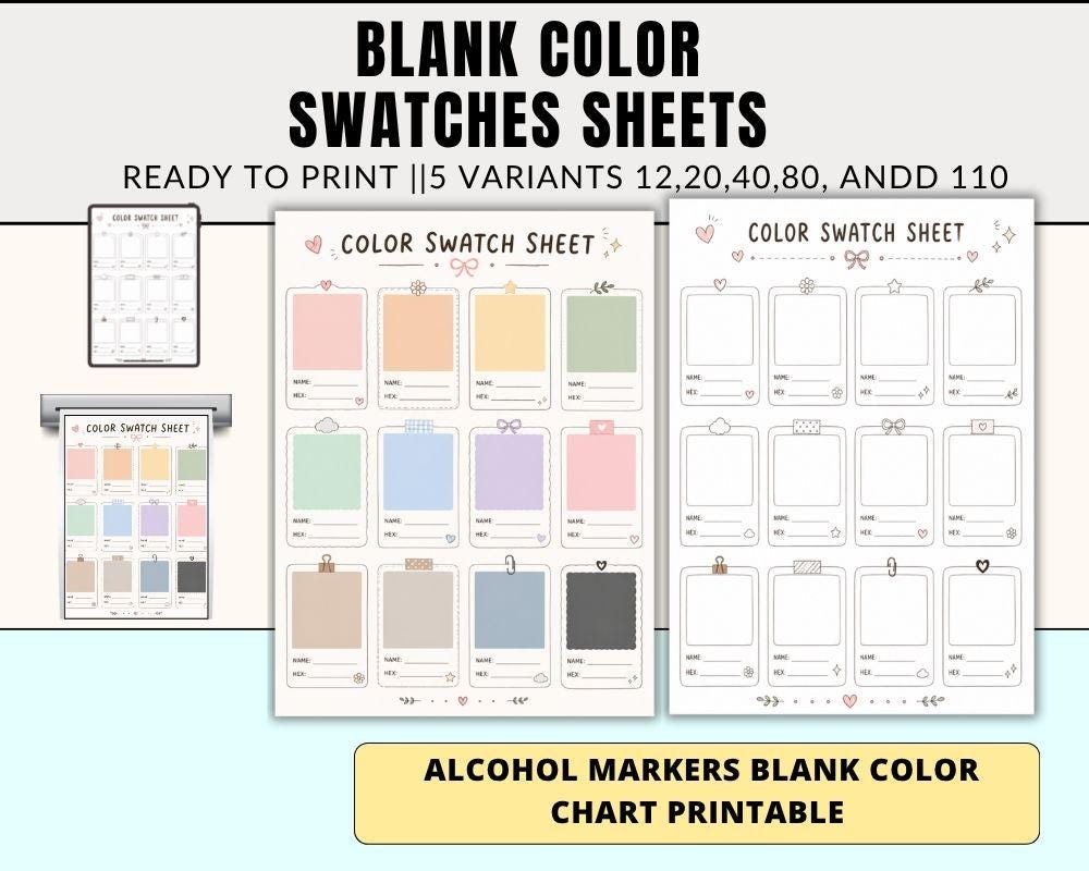 Variante Color 5 Variant Color Swatch Chart Printable,blank Color Swatches Sheet Pdf ...