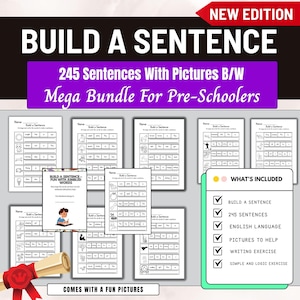 245 Build the Sentence Worksheets,Printable Sentences Writing Practice Activity,English worksheet,Kindergarten 1st 2nd Grade ELA Worksheet