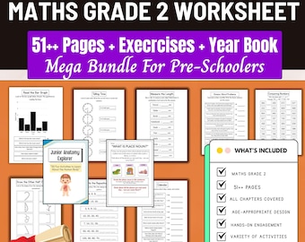 51 Page 2nd Grade Math Worksheets,Printable Learning Packet,Homeschool,Classroom,Maths Printables,Worksheets Maths,Maths bundle,Word Problem