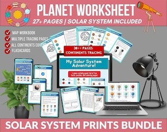 Bunt med 27+ sidor om planeter, aktivitet om solsystemet, arbetsblad om rymdvetenskap, utskrivbara material om rymden, PDF om naturvetenskapsinlärning, utskrift av rymdutbildning