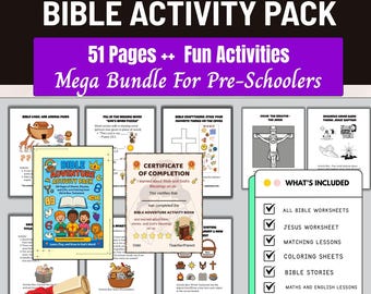 51++Bible Activity Pack,Bible worksheets,sunday school prints,bible printables, Christian Worksheets, Kids Bible Activity,Bible lesson print
