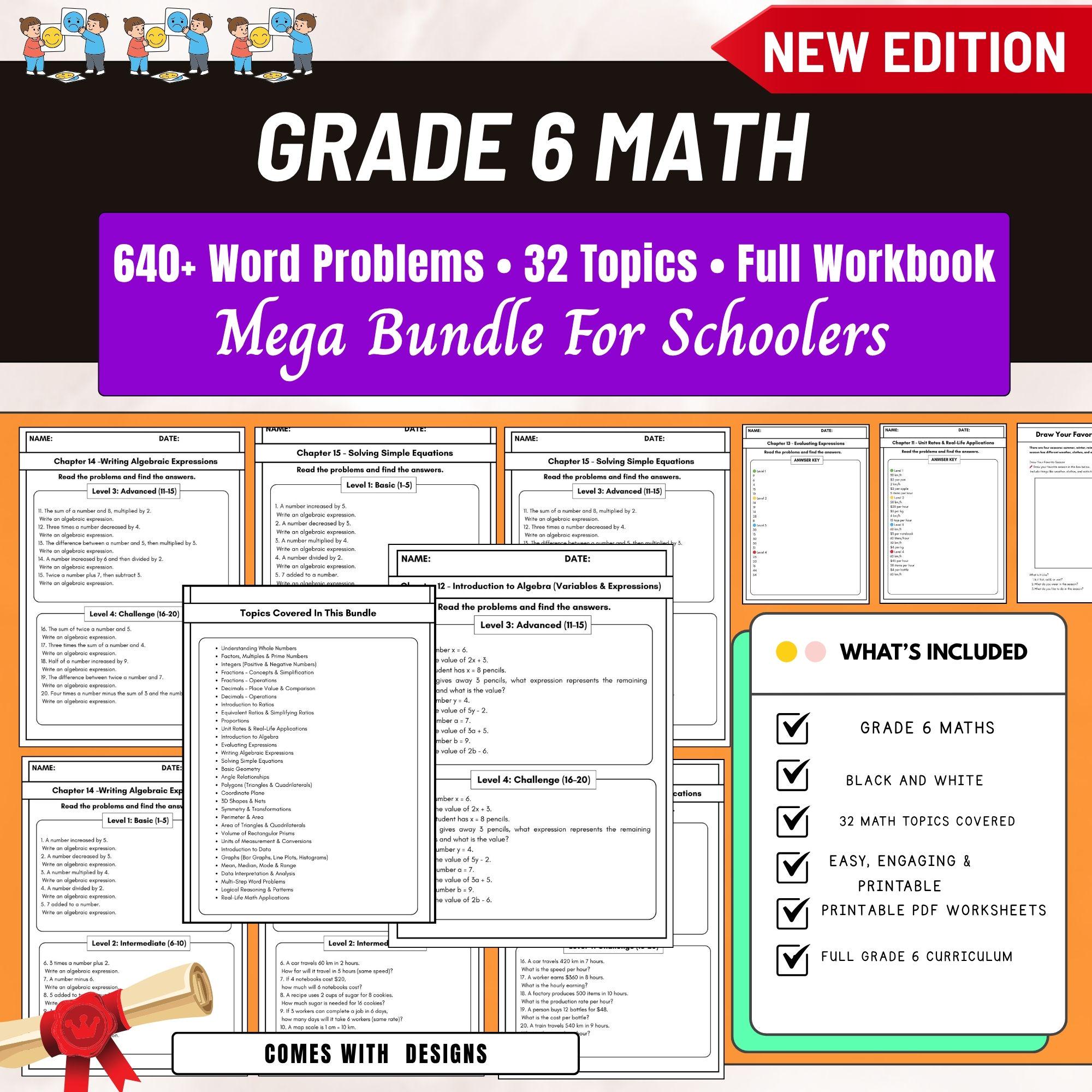 Grade 6 Math Word Problems Workbook | 600+ Problems | 32 Topics | 6th ...