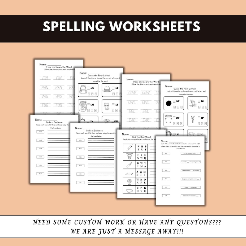 130+ Printable Spelling Worksheets,learn to Spell,phonics Sight Word ...