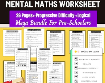 Mental Maths Practice for Kids,Grade 1–2 Printable Worksheets,Fun Math Facts Number Games,Maths Practice Sheets,Classroom Resource,Math pdf
