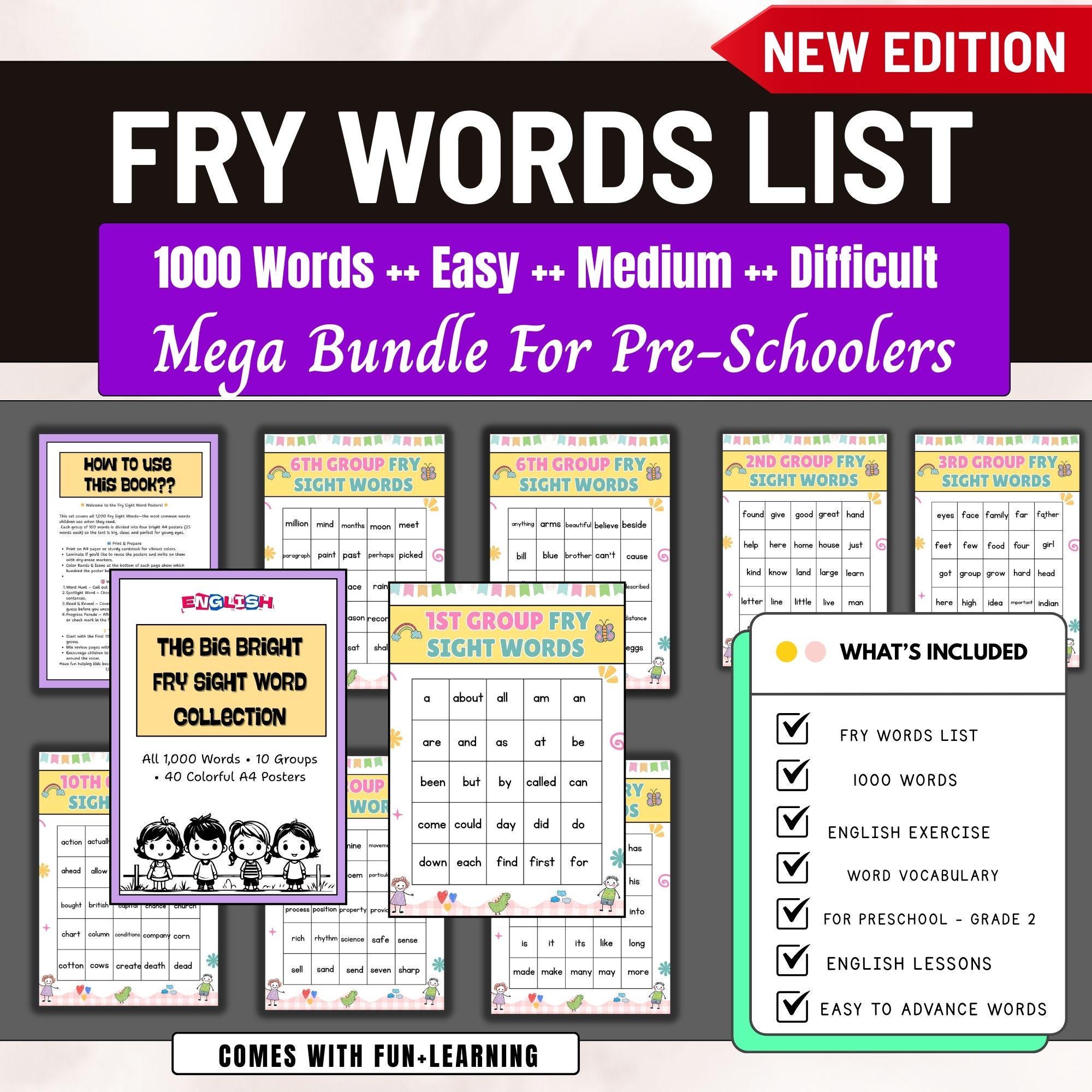 1000 Fry Word List Worksheets ,10 Groups High-frequency Sight Words ...