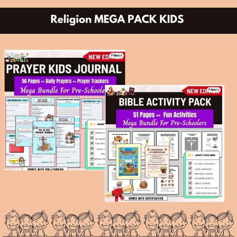 religious mega pack

bible activities kids

christian worksheets

kids prayer journal

christian flashcards

sunday school printables

bible activity bundle

christian kids pack