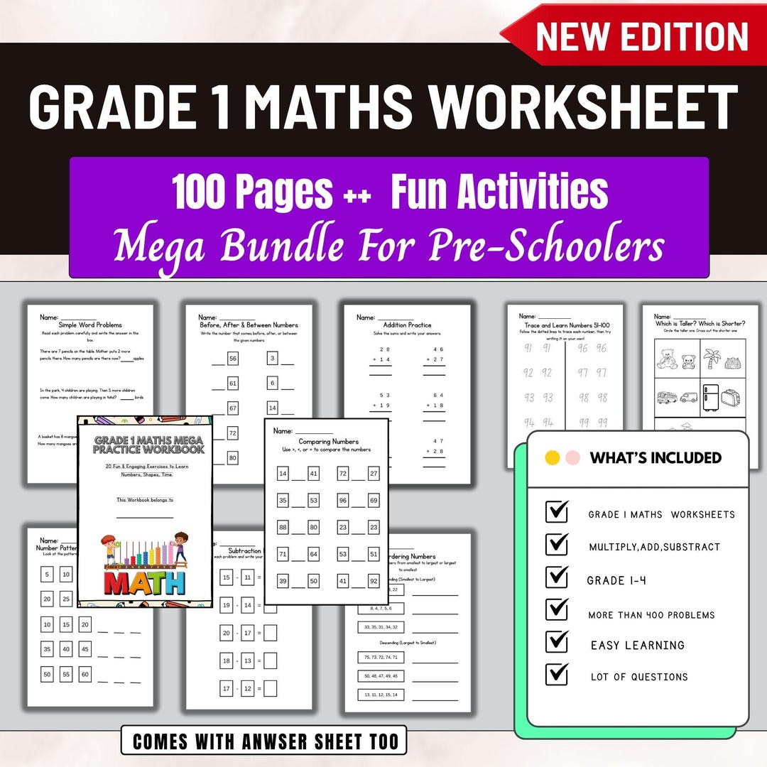 Math Worksheet 1st Grade,homeschool Math Print,math First Grade