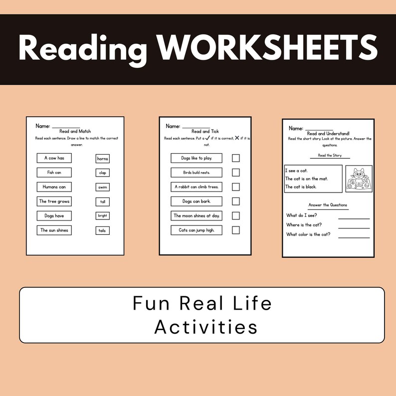 reading worksheets, reading comprehension, printable reading, phonics worksheets, sight words, literacy worksheets, homeschool reading, kindergarten reading, first grade reading, 2nd grade reading, fluency practice, reading passages, reading activities