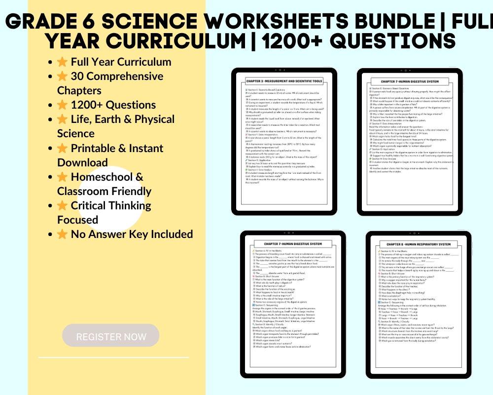 Grade 6 Science Worksheets Bundle | Full Year Curriculum | 31 Chapters