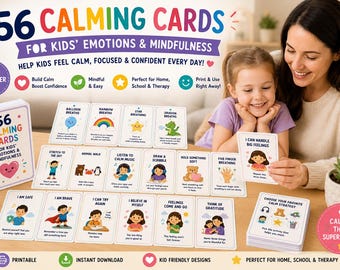56 Calming Cards for Kids Printable,Calm Down Cards,Coping Skills Activities, Emotional Regulation Tools,Mindfulness Cards,Coping Skills