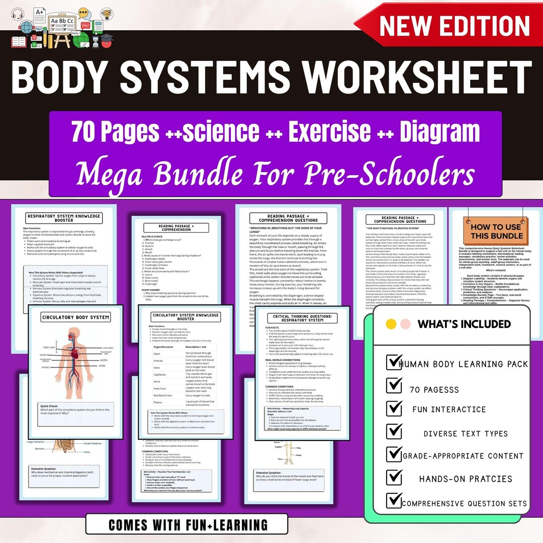 Human Body Systems Worksheets Bundle,anatomy Printables,science ...