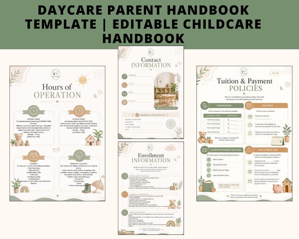 Daycare Parent Handbook Template, 17 Pages Editable Childcare Policies ...