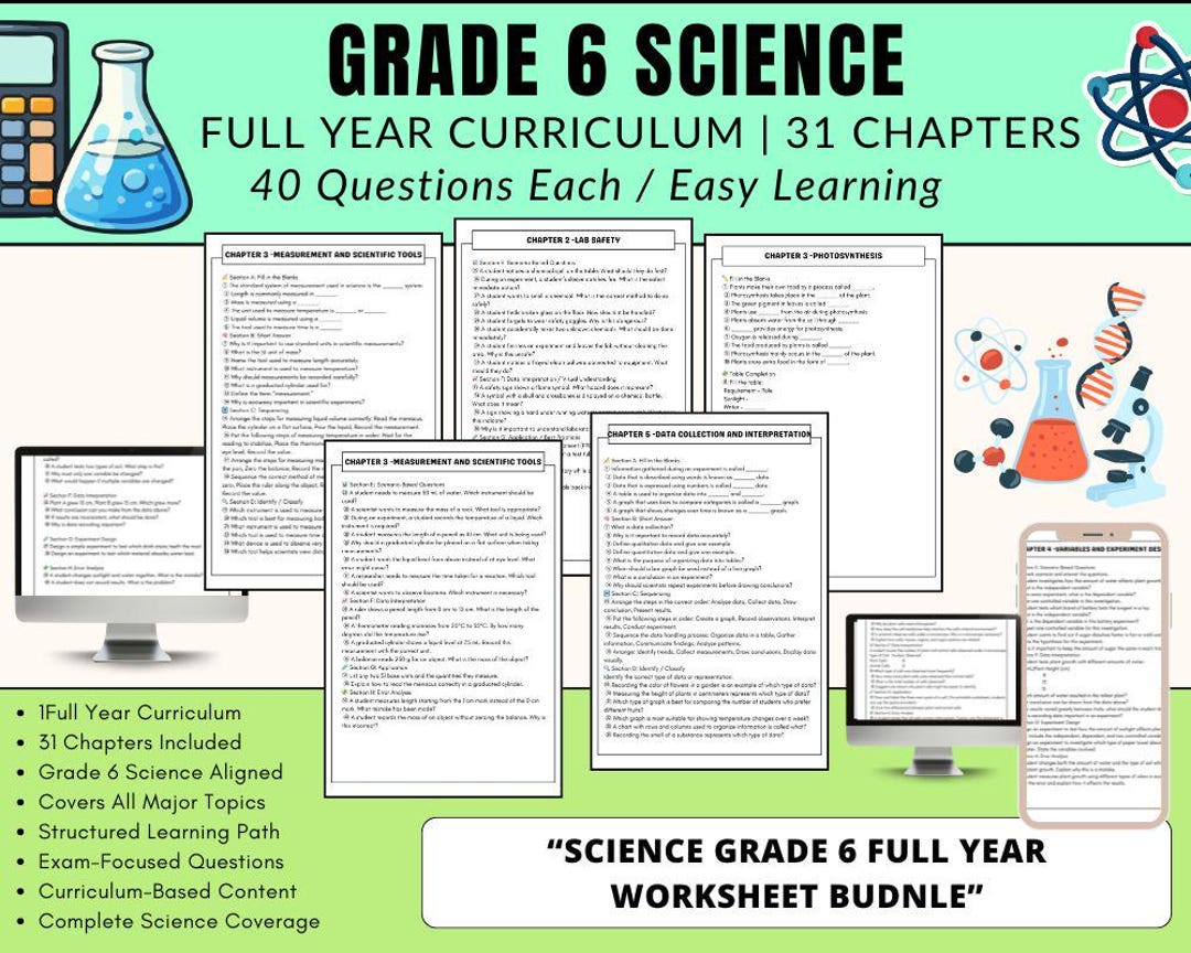 Grade 6 Science Worksheets Bundle | Full Year Curriculum | 31 Chapters ...