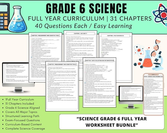 Grade 6 Science Worksheets Bundle | Full Year Curriculum | 31 Chapters | Printable Homeschool & Classroom Resource |