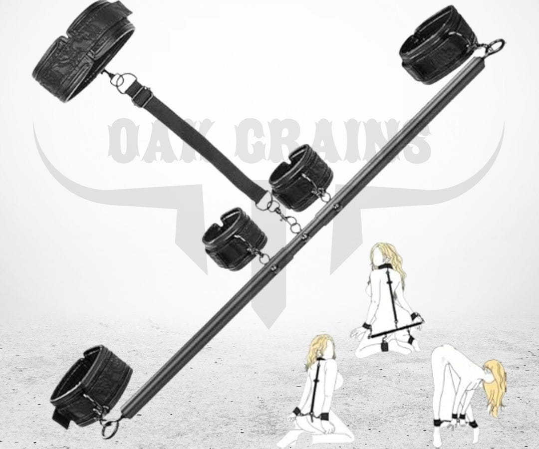 Genuine Leather BDSM Spreader Bar Set – Collar, Handcuffs & Ankle Cuffs